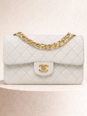 White Chanel Flap Bag Small Classic Flap White Lambskin Gold Hardware Vintage